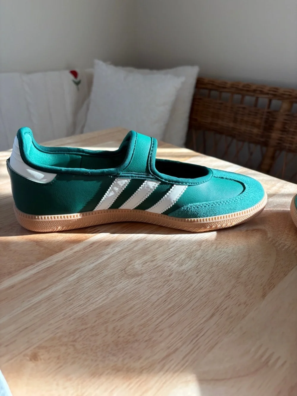 adidas Samba Mary Jane in Dark Green and White with Gum Sole - Picture 2 of 5